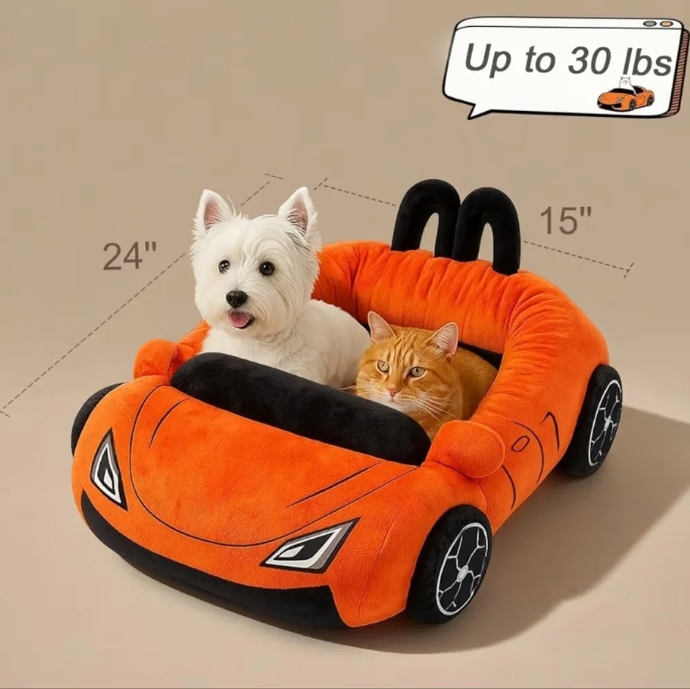 Orange Car-Shaped Cat Bed